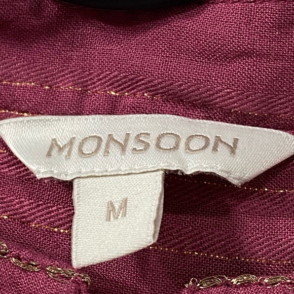 Monsoon Festive Maroon/ Burgundy Top Blouse with Buttons Embroidered size M - Picture 3 of 9
